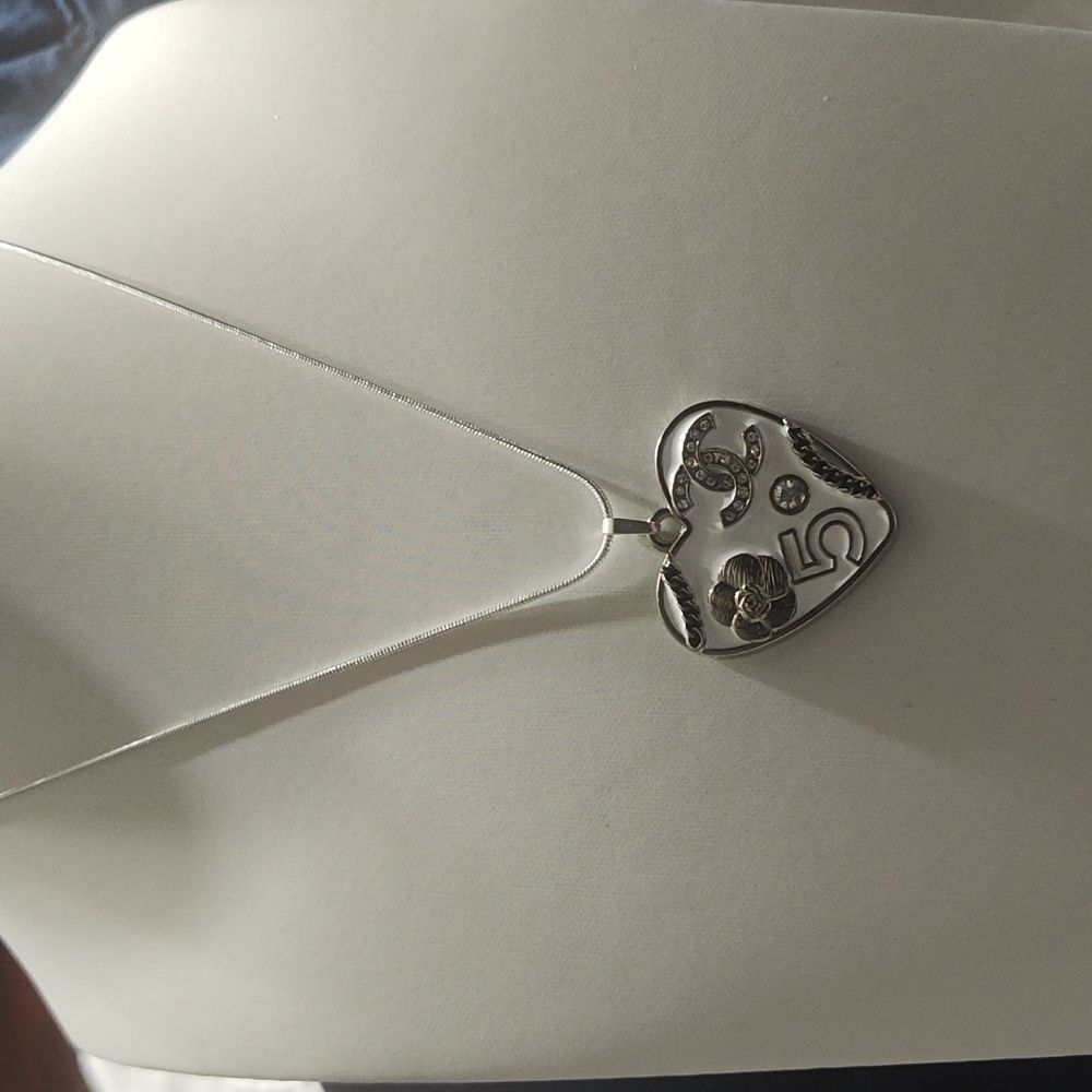Chanel Authentic Stamped Sterling Silver Heart Sterling Silver Necklace